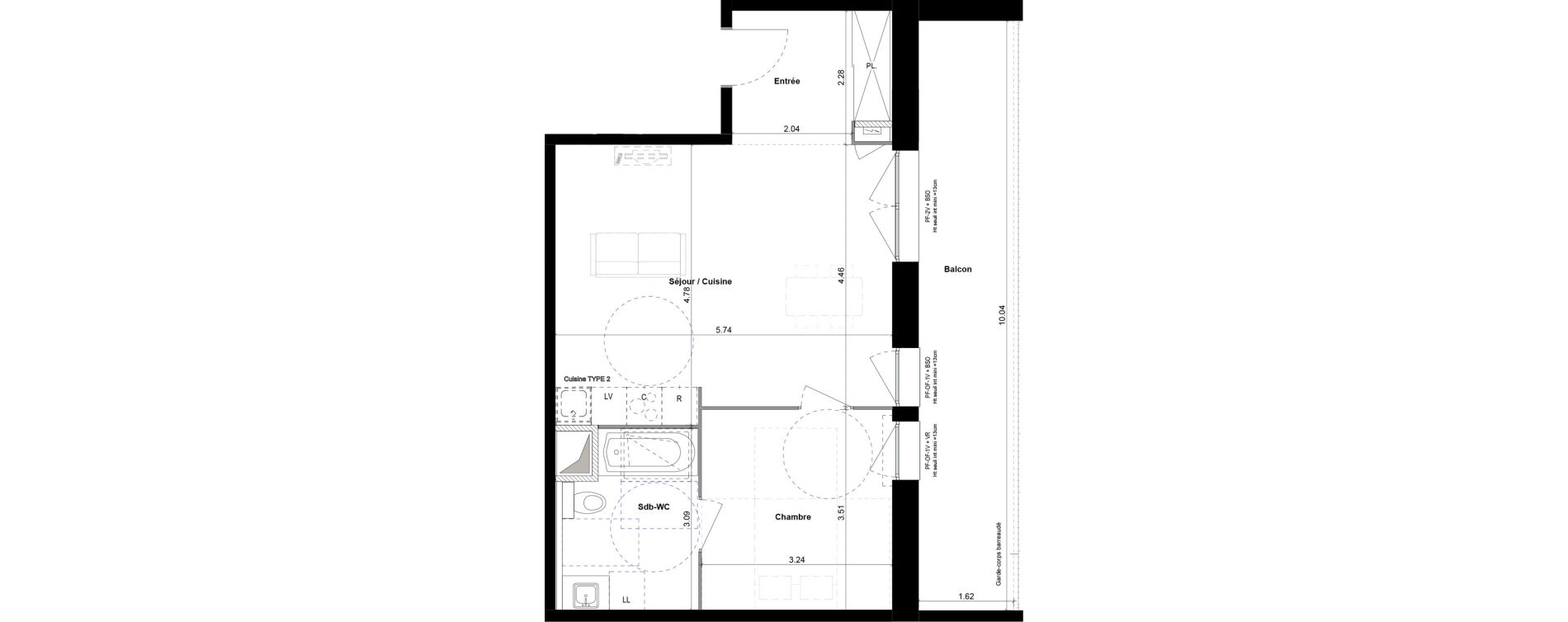 Appartement T2 de 49,95 m2 &agrave; Meyzieu Les plant&eacute;es