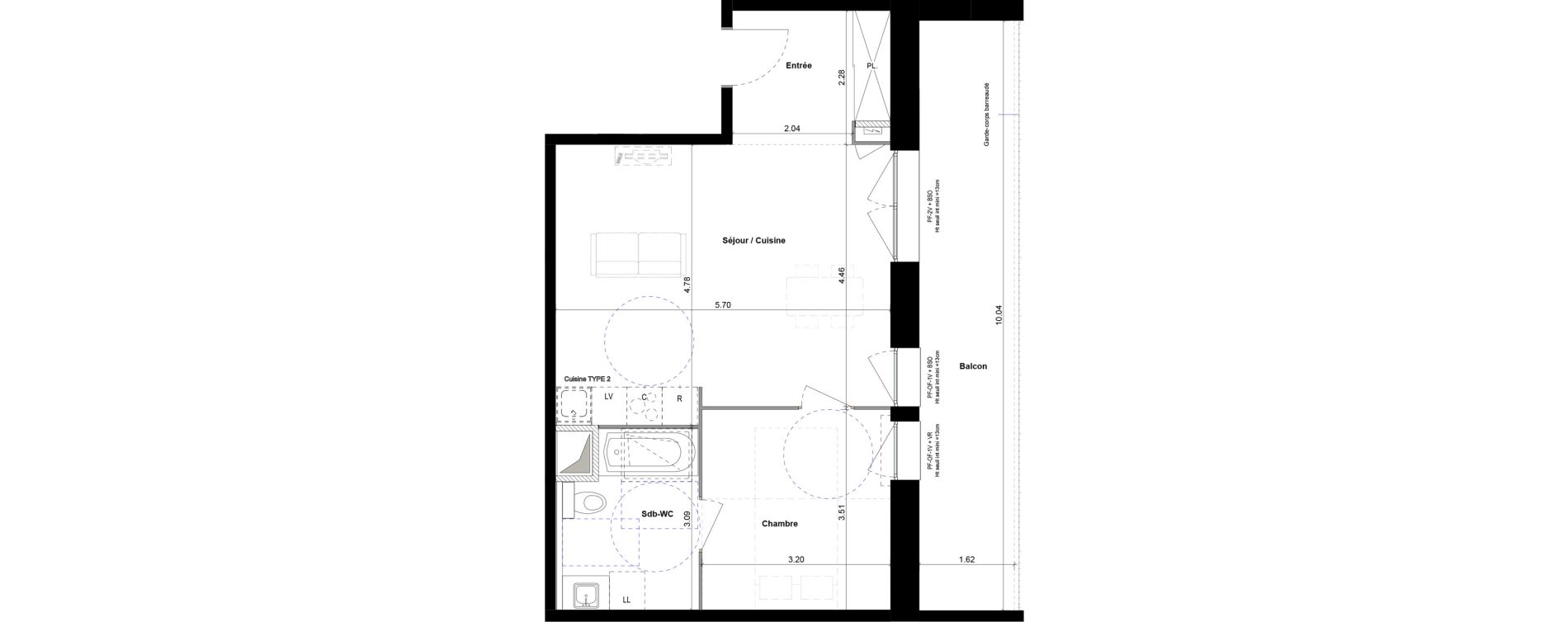 Appartement T2 de 49,56 m2 &agrave; Meyzieu Les plant&eacute;es