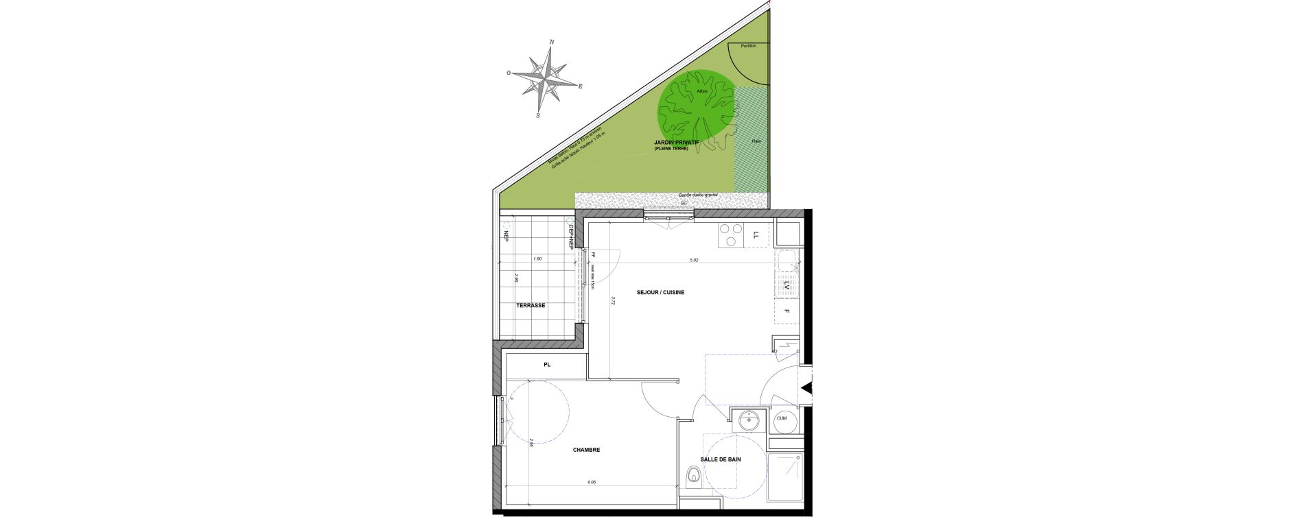 Appartement T2 de 39,42 m2 &agrave; Neuville-Sur-Sa&ocirc;ne Centre bourg