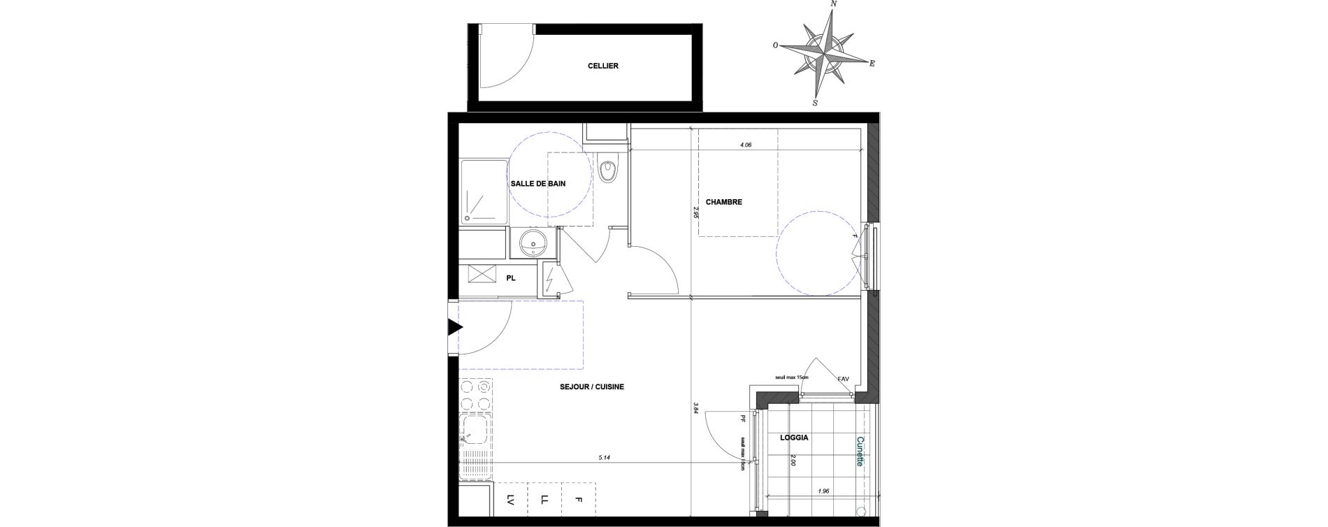 Appartement T2 de 42,30 m2 &agrave; Neuville-Sur-Sa&ocirc;ne Centre bourg