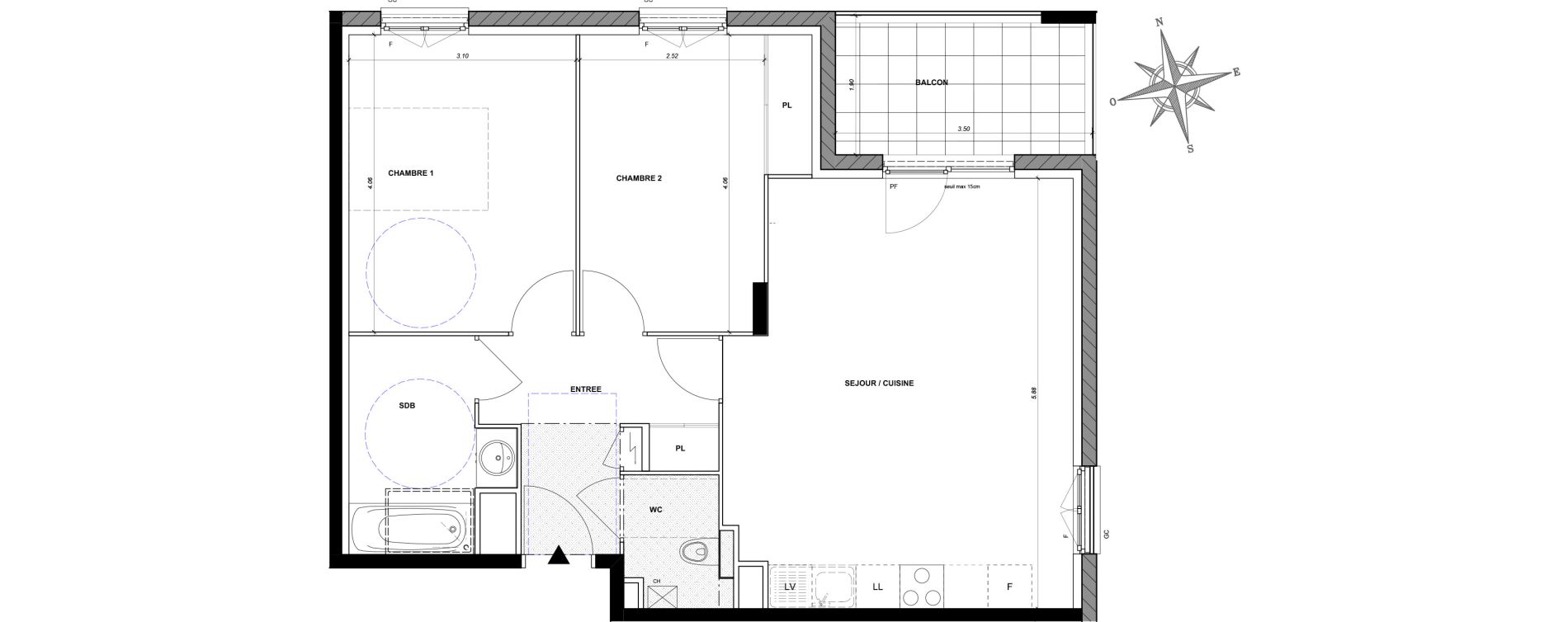 Appartement T3 de 65,34 m2 &agrave; Neuville-Sur-Sa&ocirc;ne Centre bourg