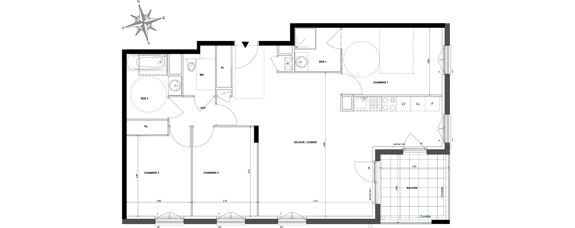 Appartement T4 de 85,00 m2 &agrave; Neuville-Sur-Sa&ocirc;ne Centre bourg