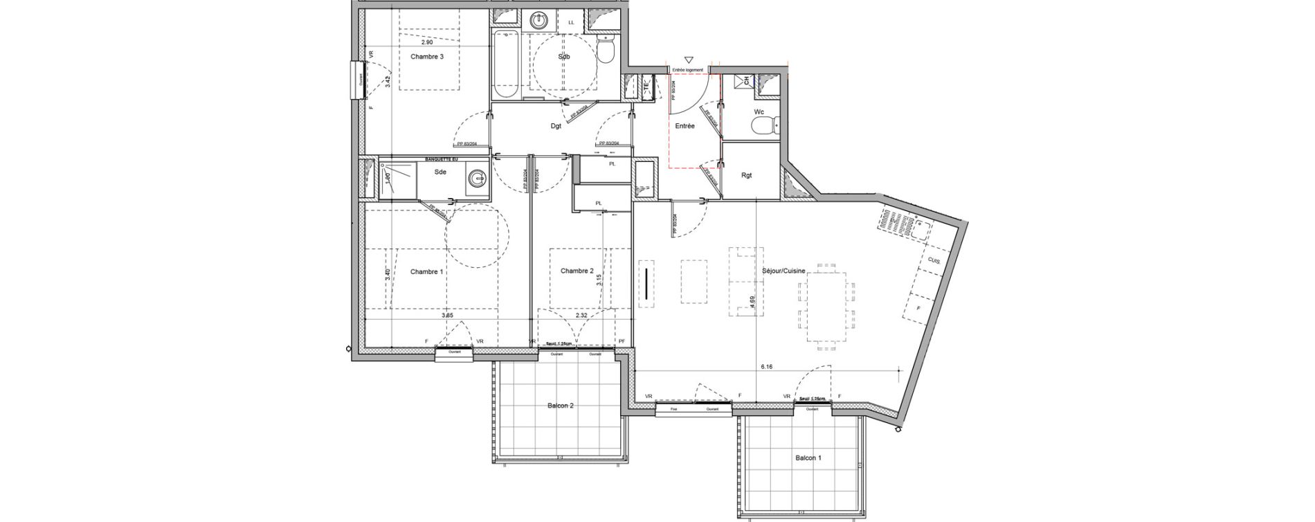 Appartement T4 de 87,34 m2 &agrave; Rillieux-La-Pape Cr&eacute;pieux