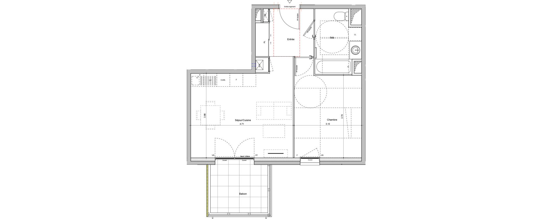 Appartement T2 de 43,22 m2 &agrave; Rillieux-La-Pape Cr&eacute;pieux