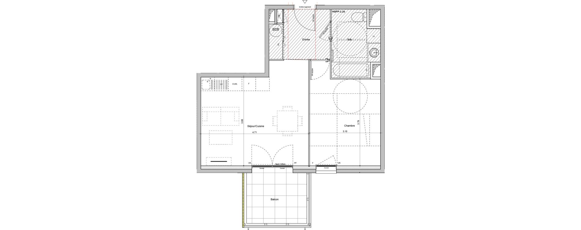 Appartement T2 de 43,25 m2 &agrave; Rillieux-La-Pape Cr&eacute;pieux
