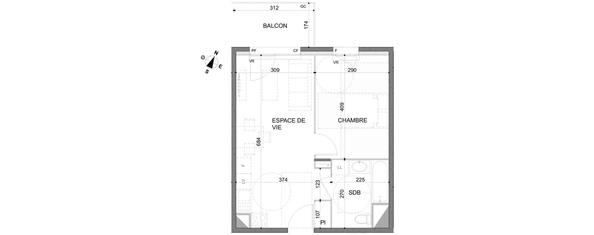 Appartement T2 de 39,47 m2 &agrave; Rillieux-La-Pape Centre