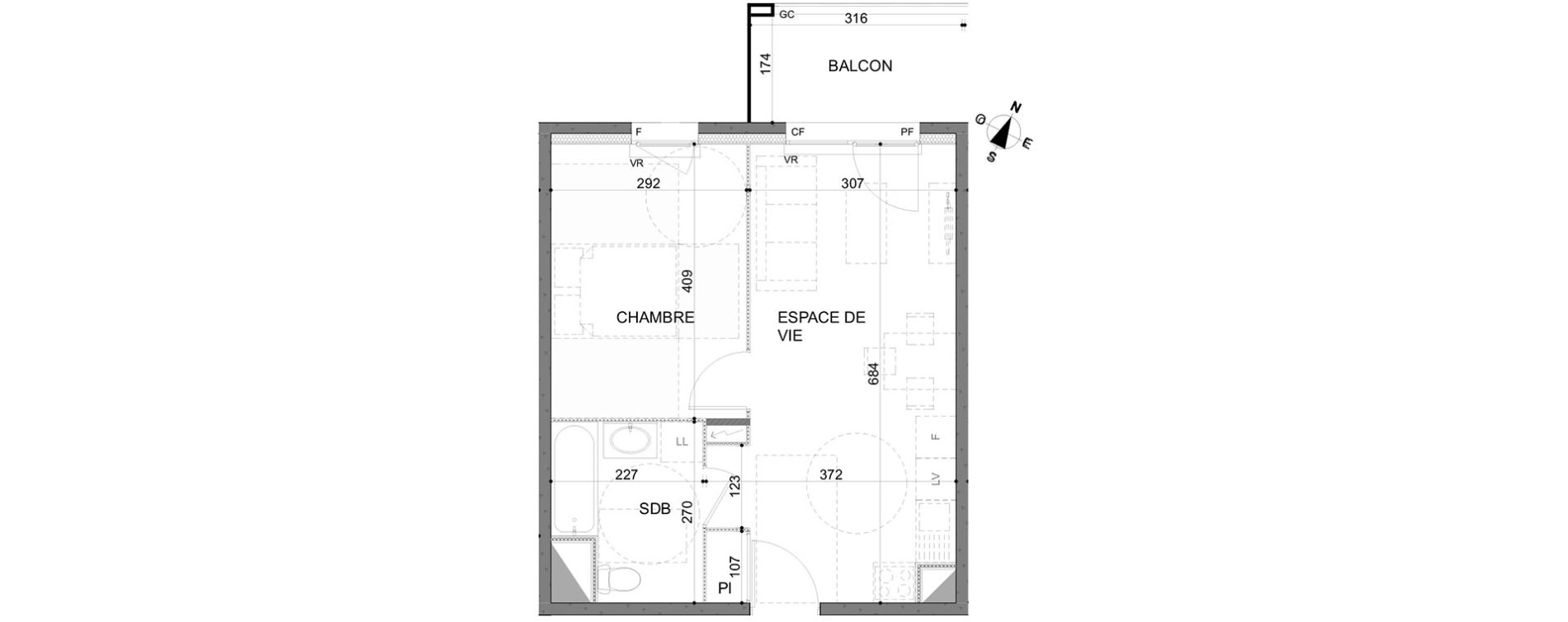 Appartement T2 de 39,45 m2 &agrave; Rillieux-La-Pape Centre
