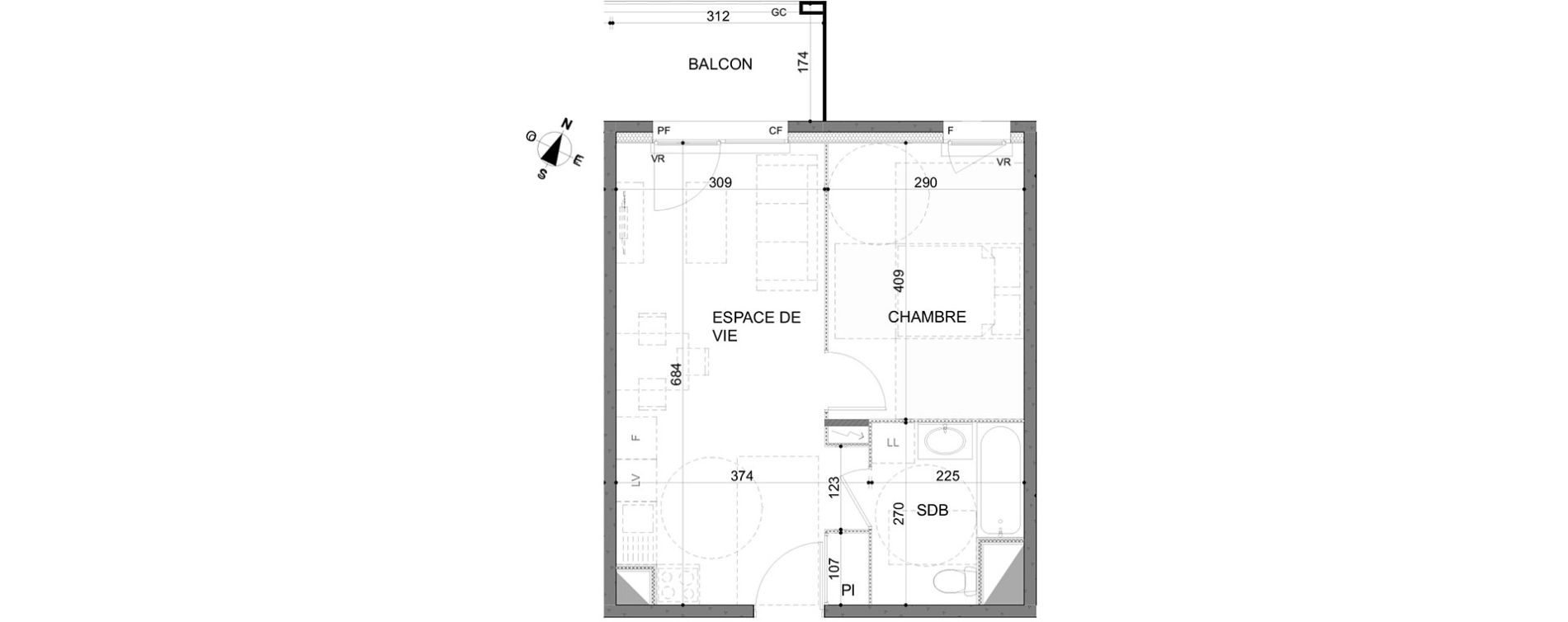 Appartement T2 de 39,47 m2 &agrave; Rillieux-La-Pape Centre