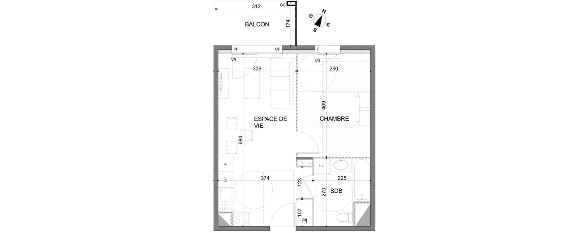 Appartement T2 de 39,47 m2 &agrave; Rillieux-La-Pape Centre