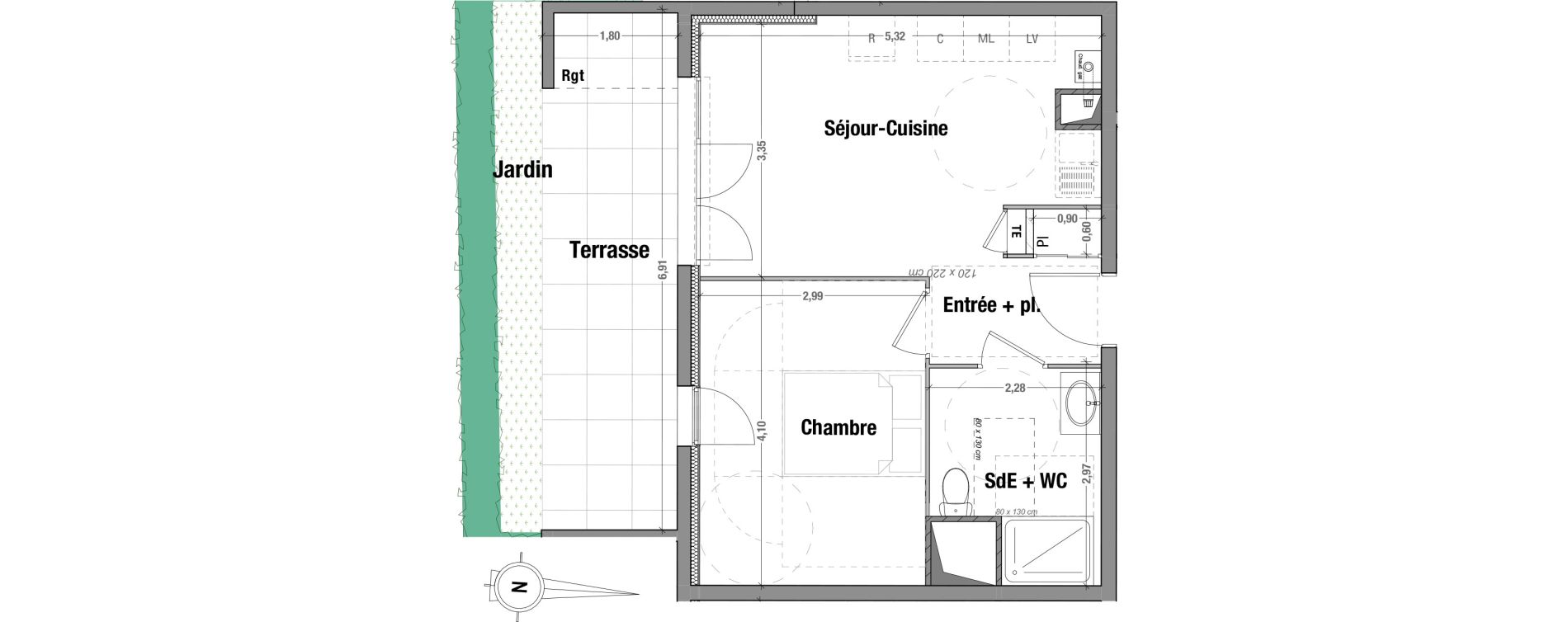 Appartement T2 de 38,43 m2 &agrave; Rillieux-La-Pape Vancia