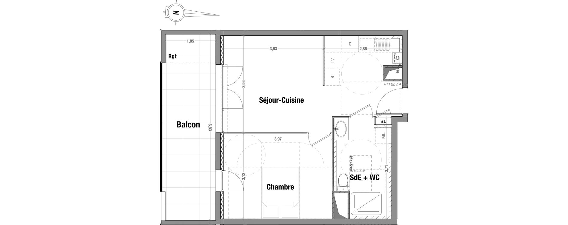 Appartement T2 de 40,85 m2 &agrave; Rillieux-La-Pape Vancia