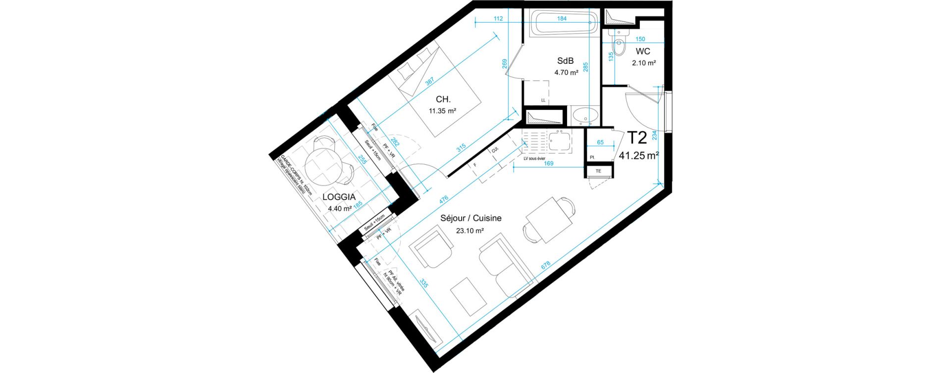 Appartement T2 de 41,25 m2 &agrave; Rillieux-La-Pape Semailles