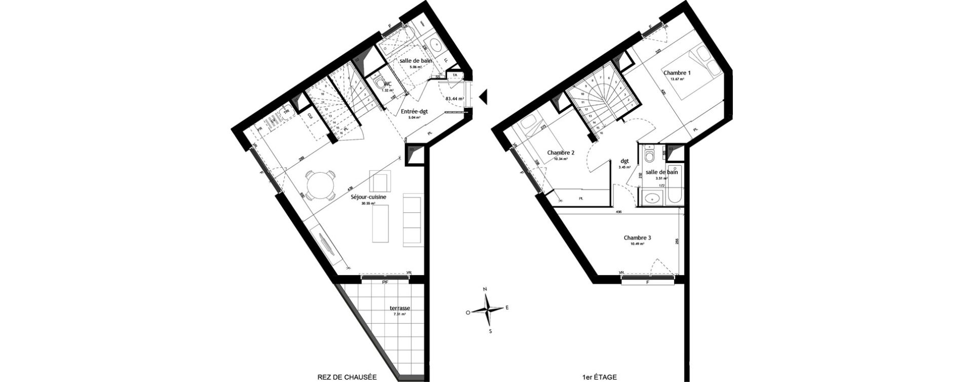 Duplex T4 de 83,44 m2 &agrave; Rillieux-La-Pape Centre