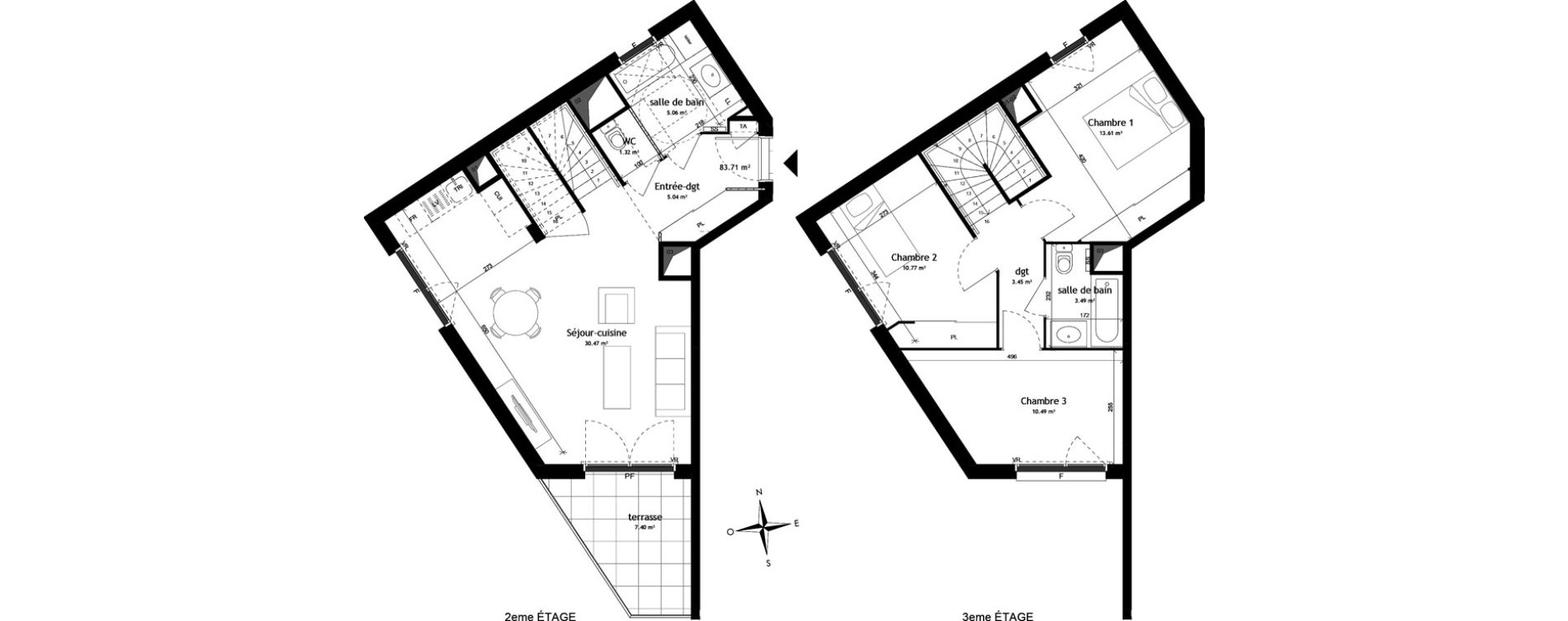 Duplex T4 de 83,71 m2 &agrave; Rillieux-La-Pape Centre