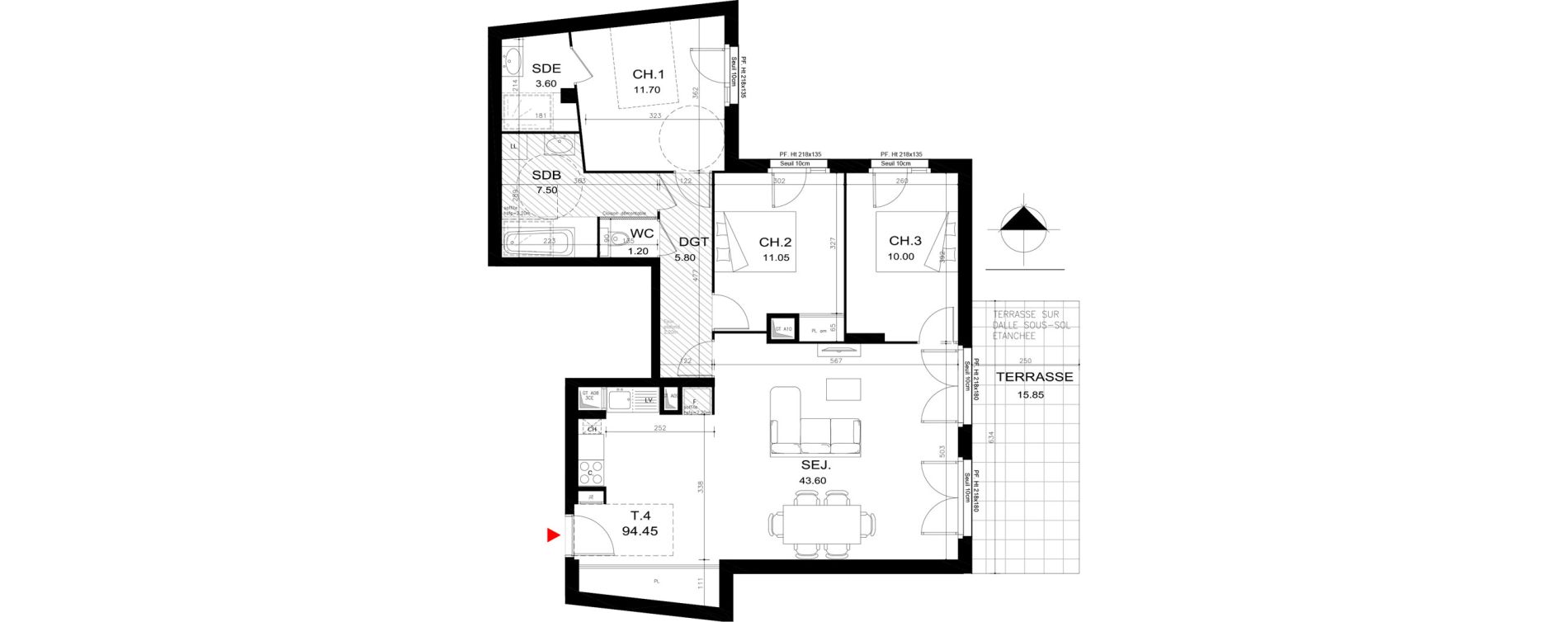 Appartement T4 de 94,45 m2 &agrave; Rillieux-La-Pape Cr&eacute;pieux