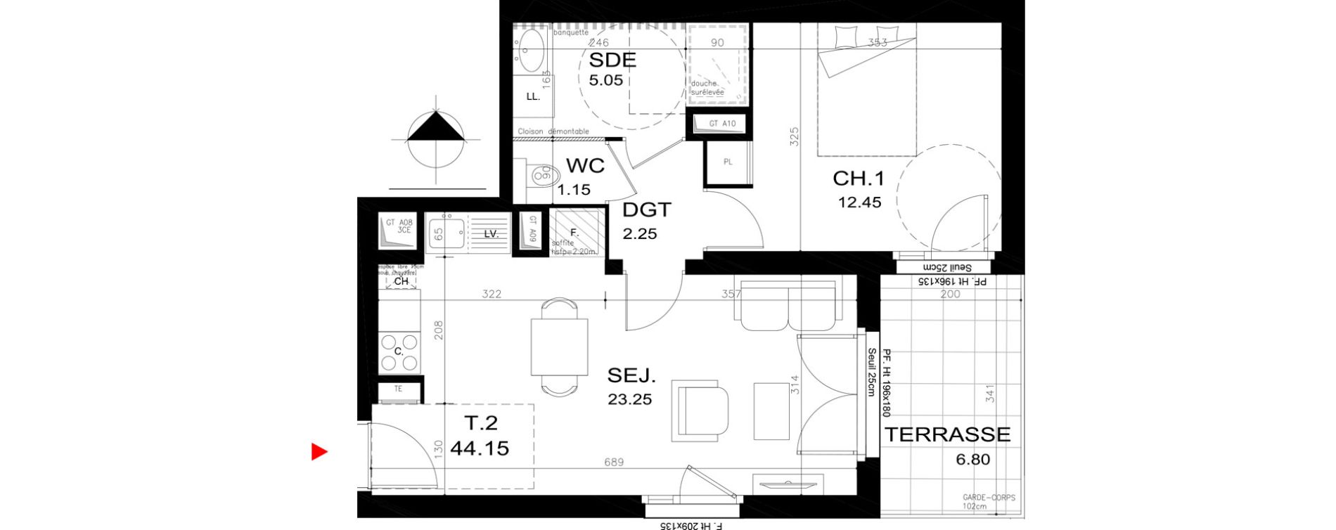 Appartement T2 de 44,15 m2 &agrave; Rillieux-La-Pape Cr&eacute;pieux