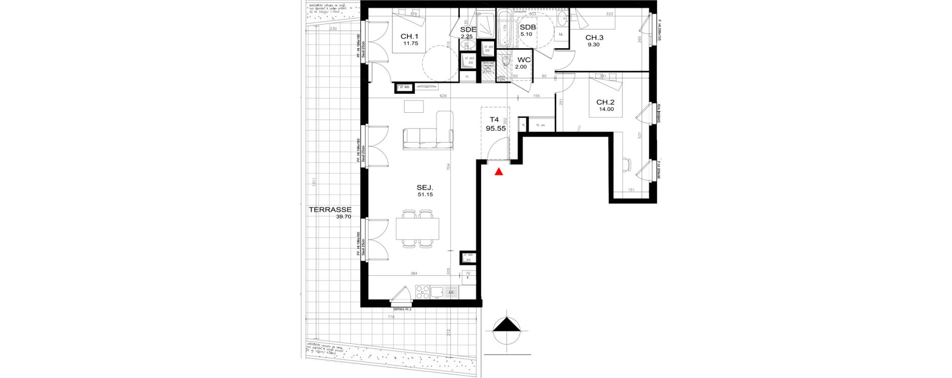 Appartement T4 de 95,55 m2 &agrave; Rillieux-La-Pape Cr&eacute;pieux