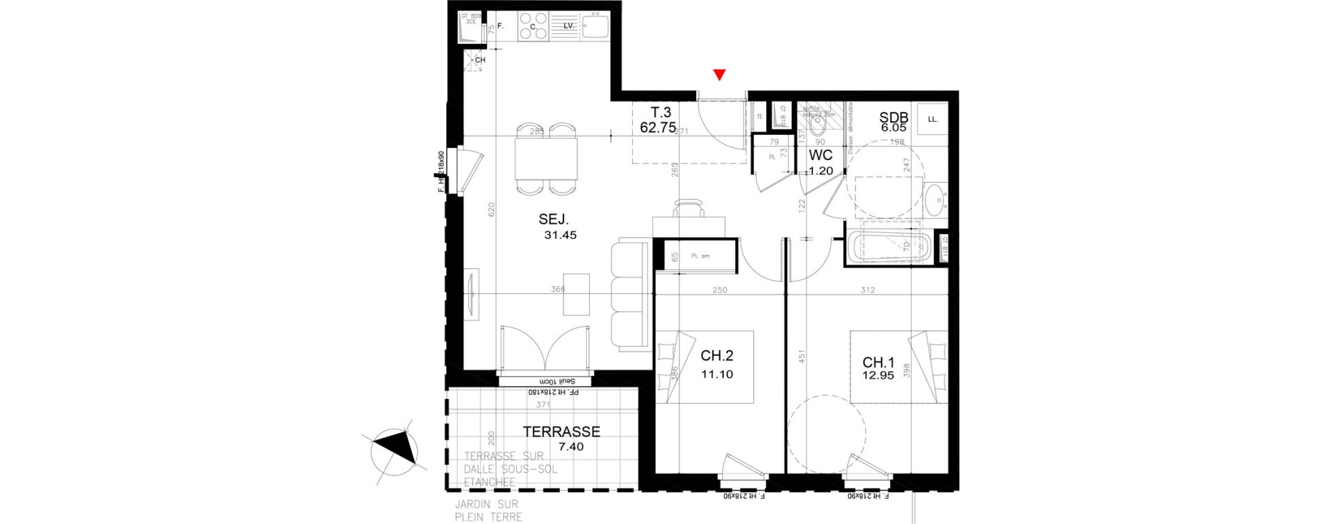 Appartement T3 de 62,75 m2 &agrave; Rillieux-La-Pape Cr&eacute;pieux