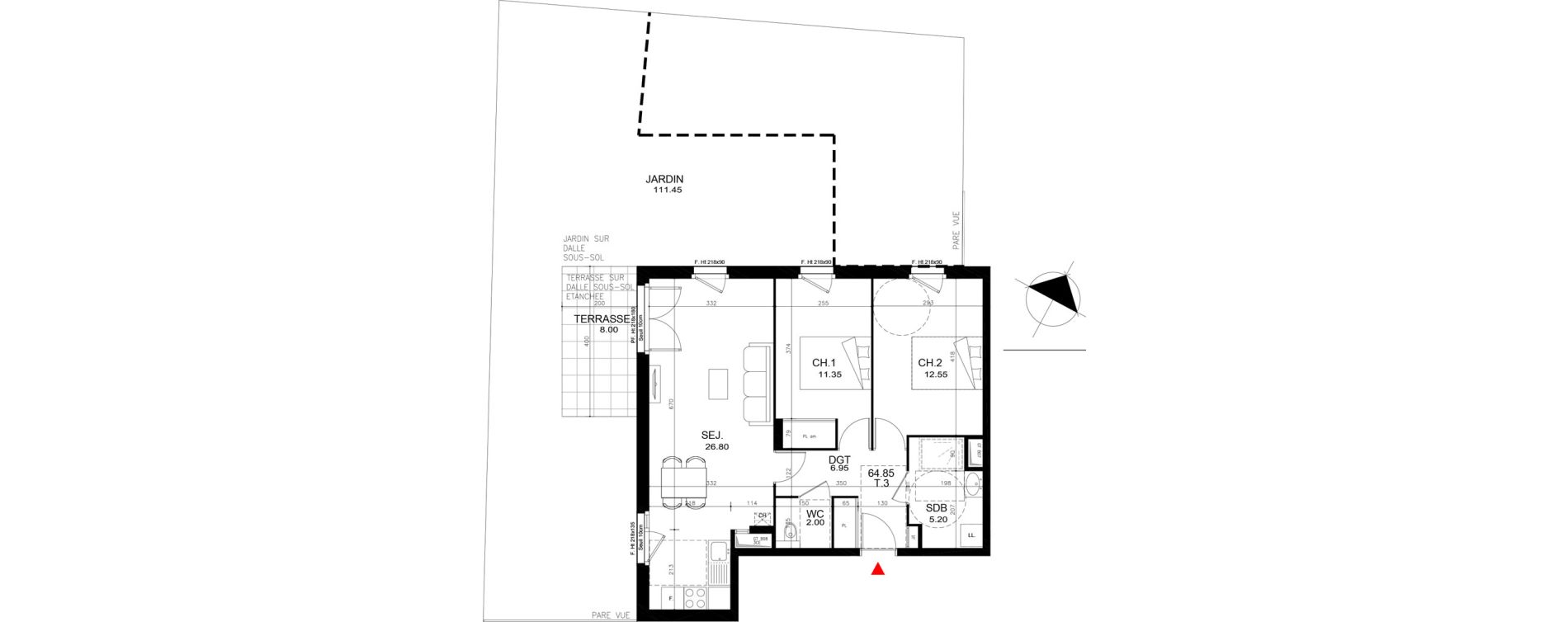 Appartement T3 de 64,85 m2 &agrave; Rillieux-La-Pape Cr&eacute;pieux