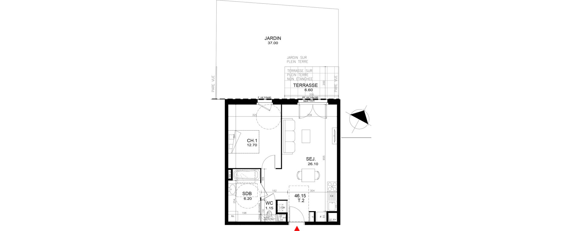 Appartement T2 de 46,15 m2 &agrave; Rillieux-La-Pape Cr&eacute;pieux