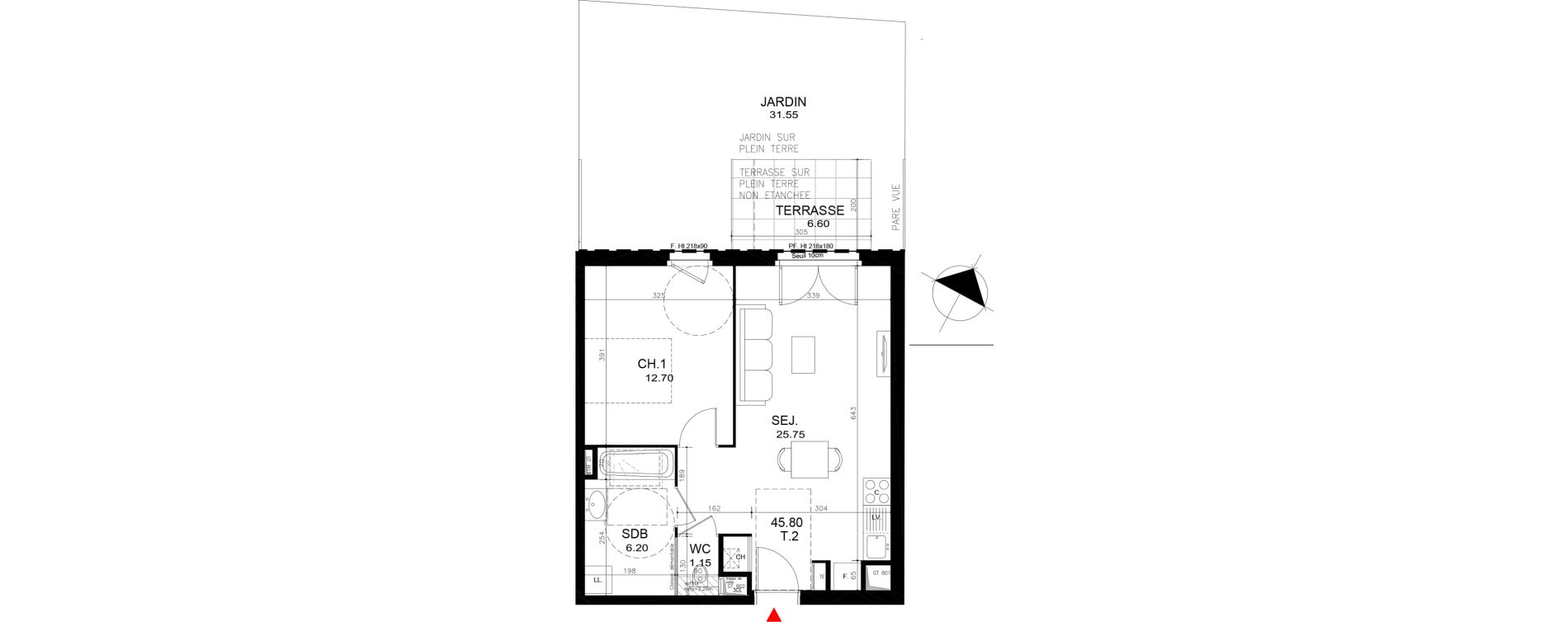 Appartement T2 de 45,80 m2 &agrave; Rillieux-La-Pape Cr&eacute;pieux