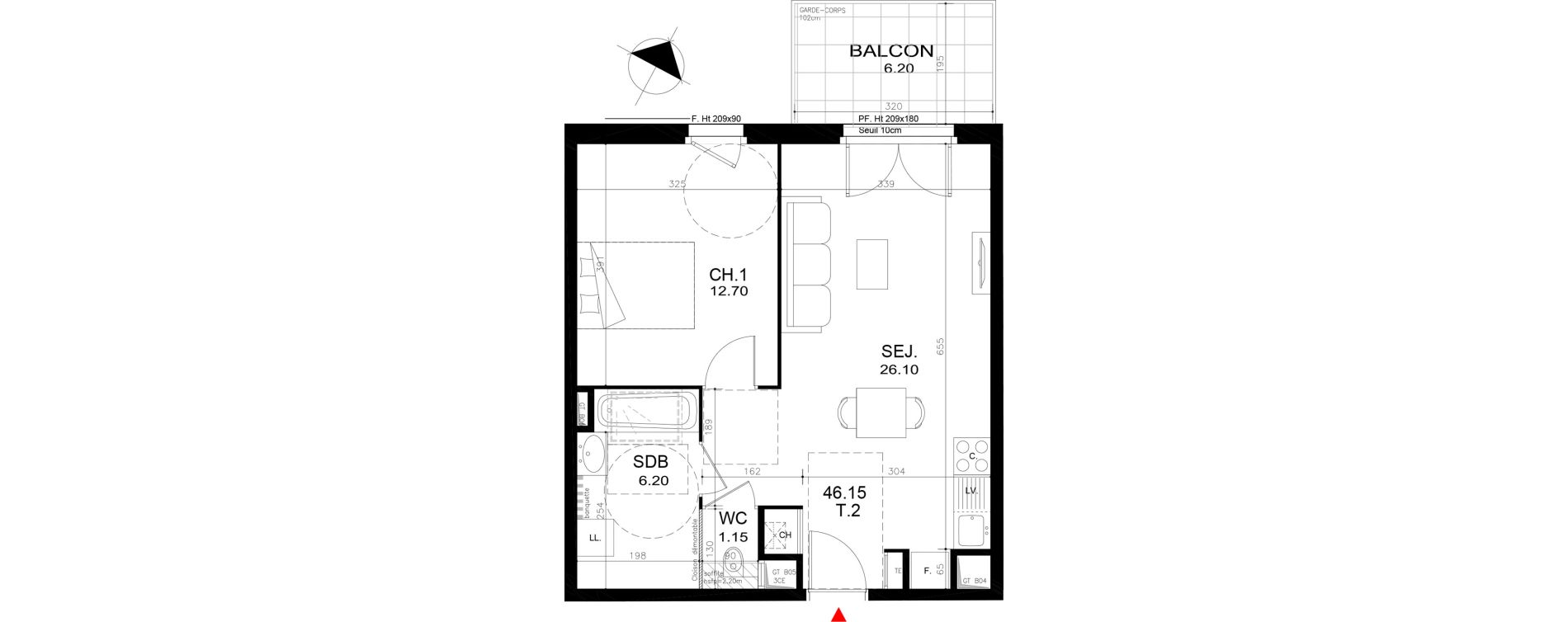 Appartement T2 de 46,15 m2 &agrave; Rillieux-La-Pape Cr&eacute;pieux