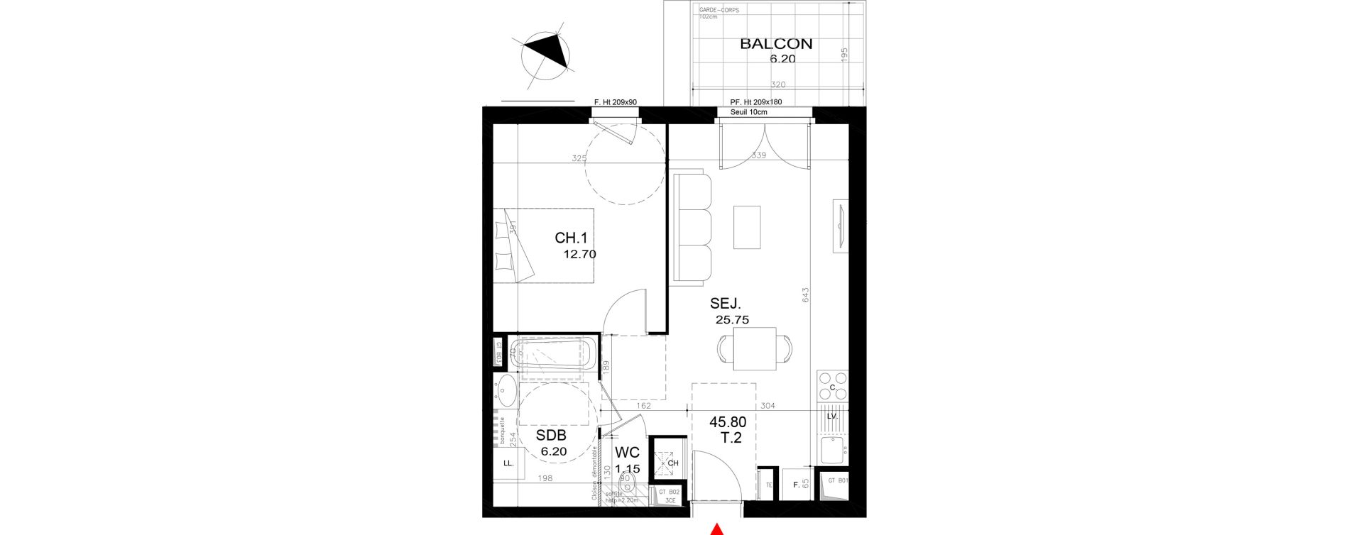 Appartement T2 de 45,80 m2 &agrave; Rillieux-La-Pape Cr&eacute;pieux