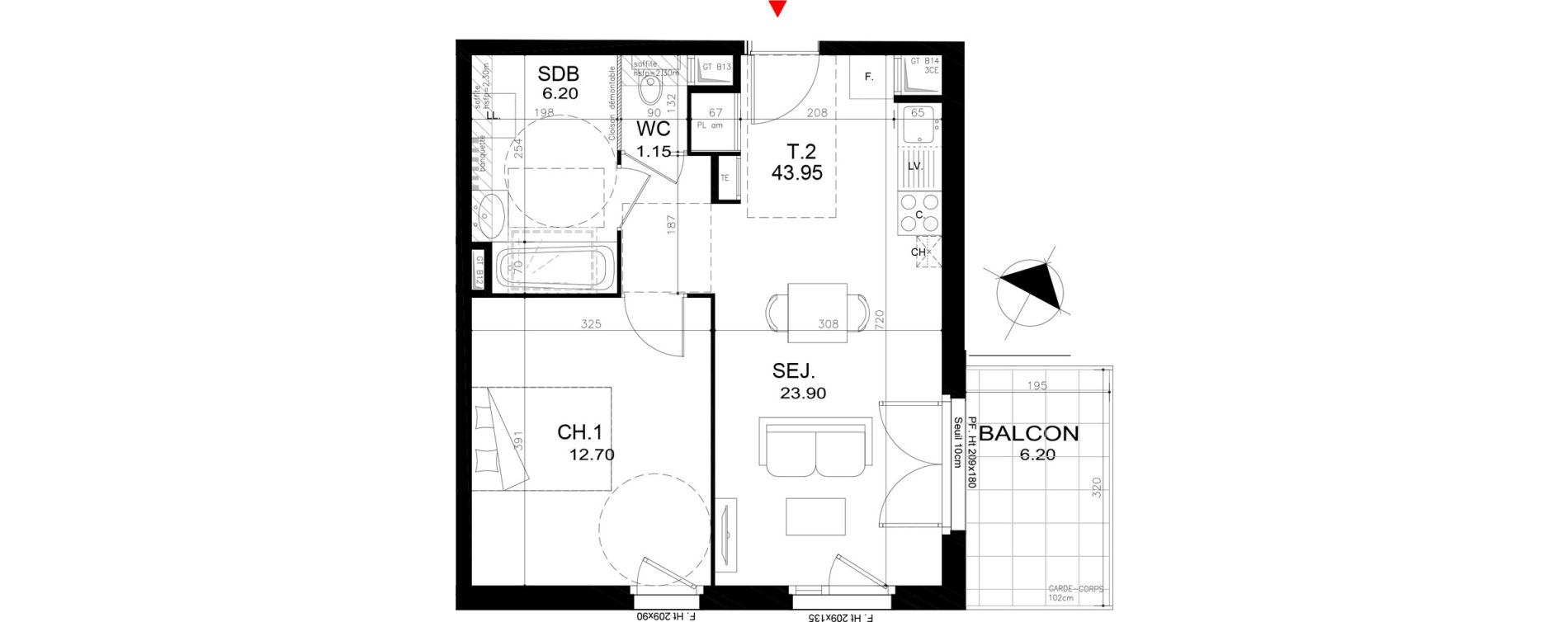 Appartement T2 de 43,95 m2 &agrave; Rillieux-La-Pape Cr&eacute;pieux