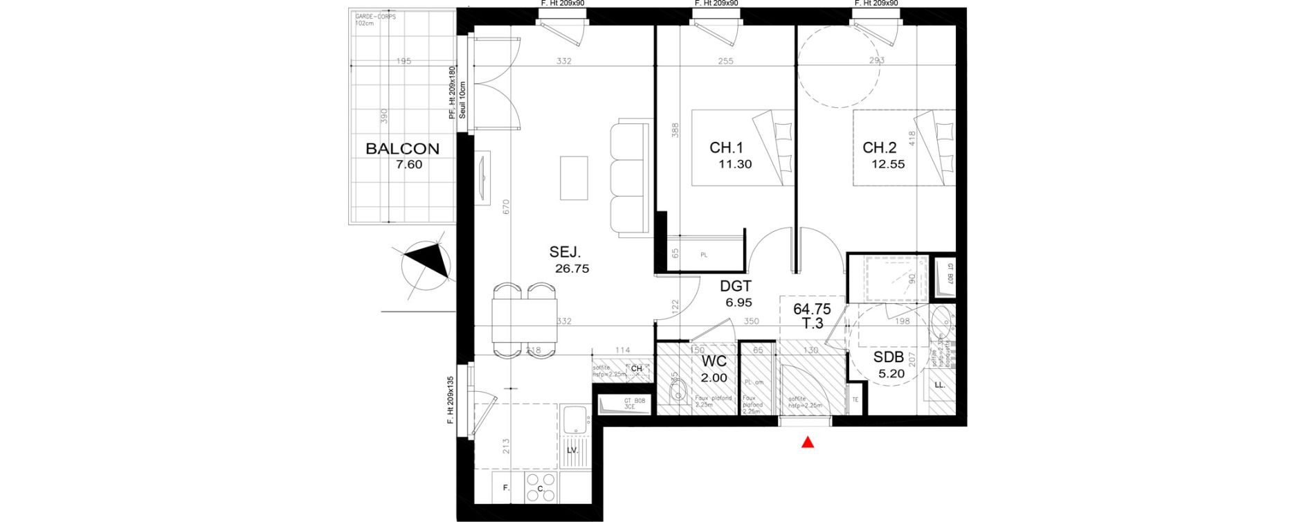Appartement T3 de 64,75 m2 &agrave; Rillieux-La-Pape Cr&eacute;pieux