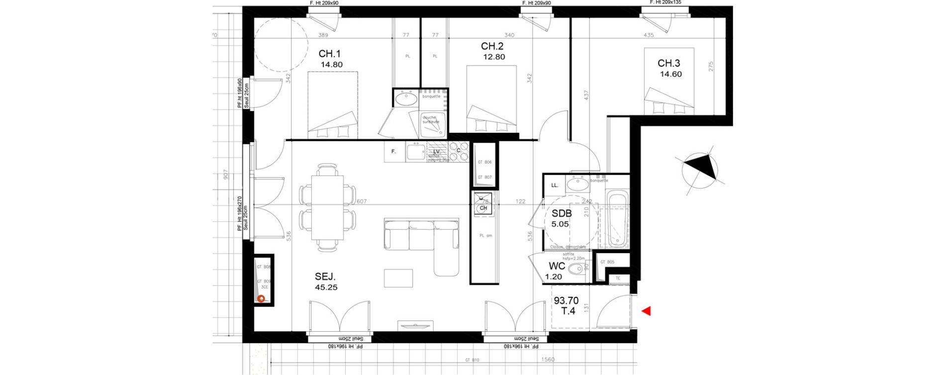 Appartement T4 de 93,70 m2 &agrave; Rillieux-La-Pape Cr&eacute;pieux