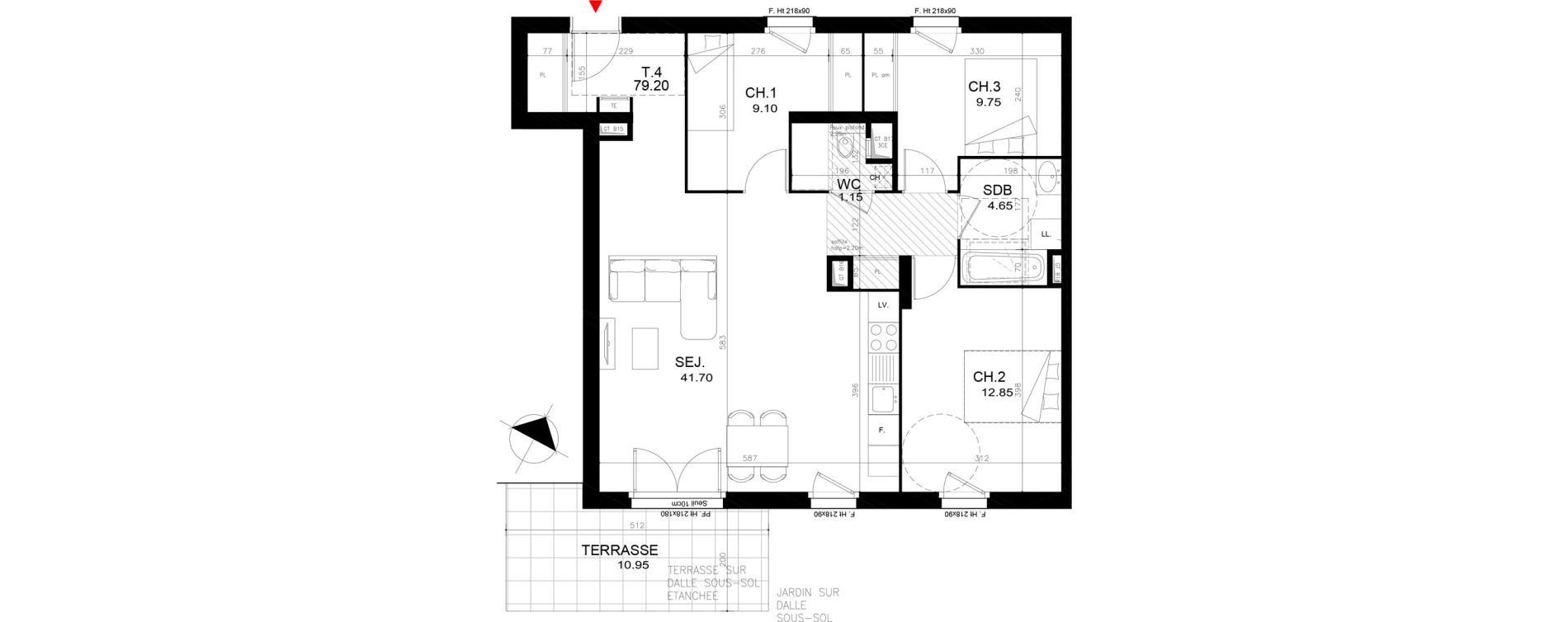 Appartement T4 de 79,20 m2 &agrave; Rillieux-La-Pape Cr&eacute;pieux