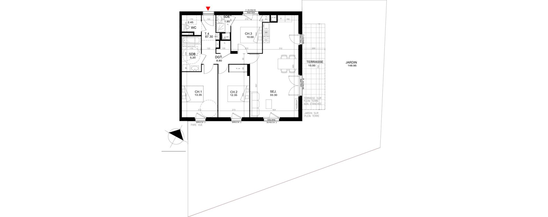 Appartement T4 de 87,30 m2 &agrave; Rillieux-La-Pape Cr&eacute;pieux