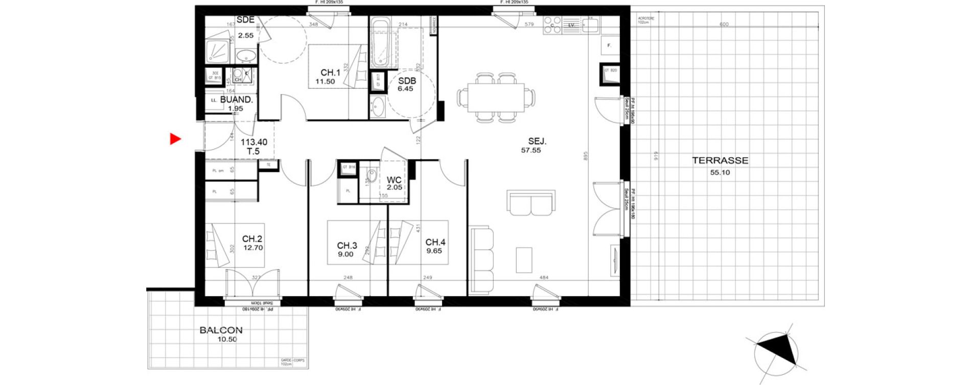 Appartement T5 de 113,40 m2 &agrave; Rillieux-La-Pape Cr&eacute;pieux