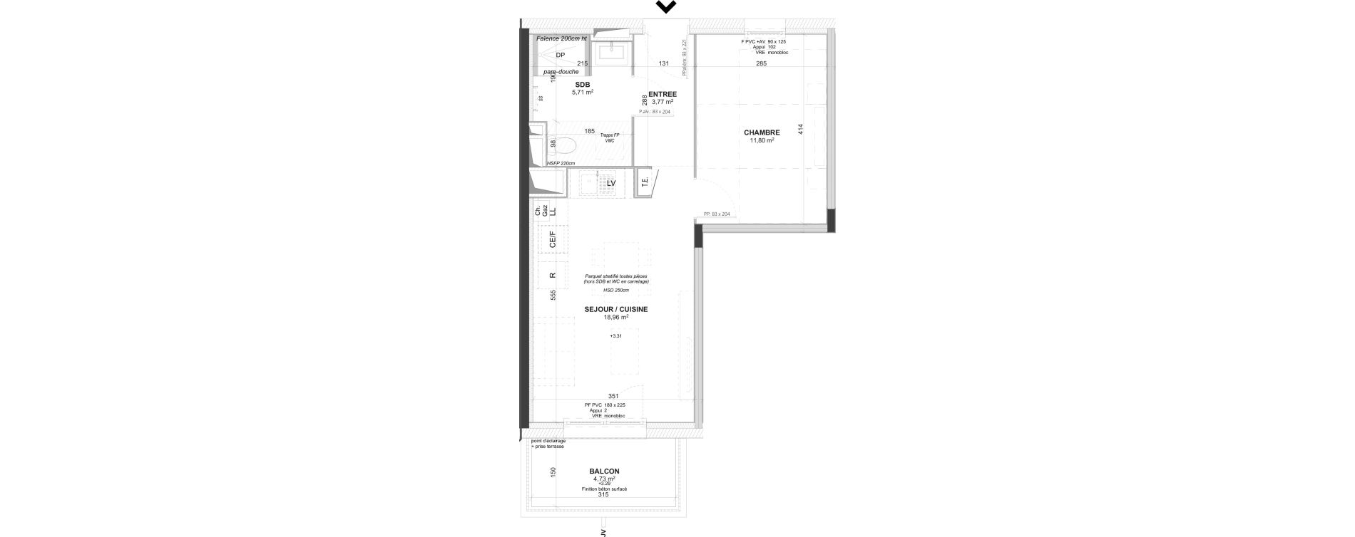 Appartement T2 de 40,24 m2 &agrave; Saint-Bonnet-De-Mure Centre