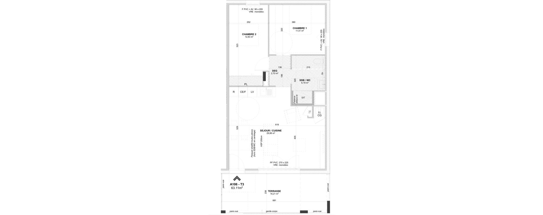 Appartement T3 de 63,11 m2 &agrave; Saint-Bonnet-De-Mure Centre
