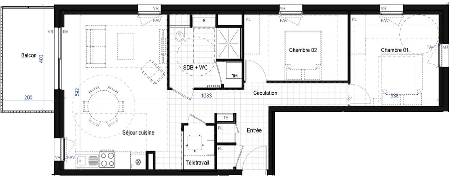 Appartement T3 de 66,39 m2 &agrave; Saint-Bonnet-De-Mure Centre