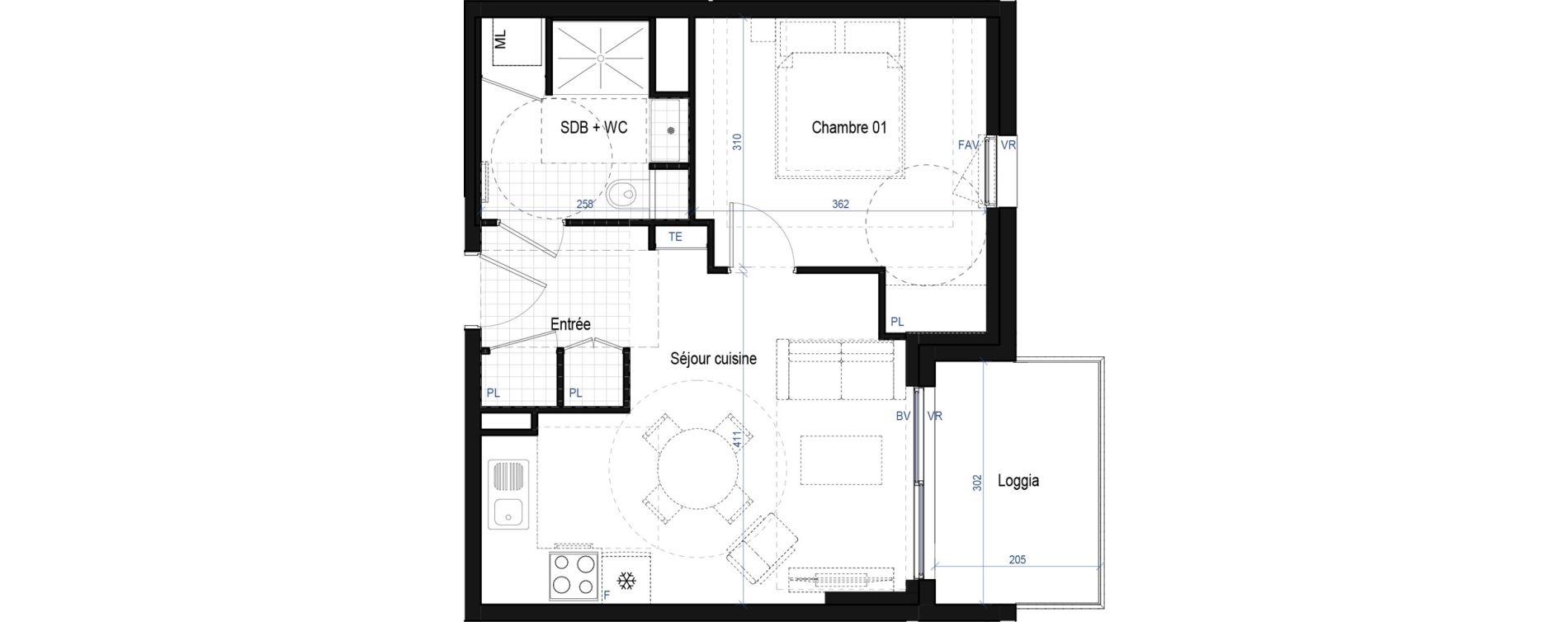 Appartement T2 de 40,35 m2 &agrave; Saint-Bonnet-De-Mure Centre