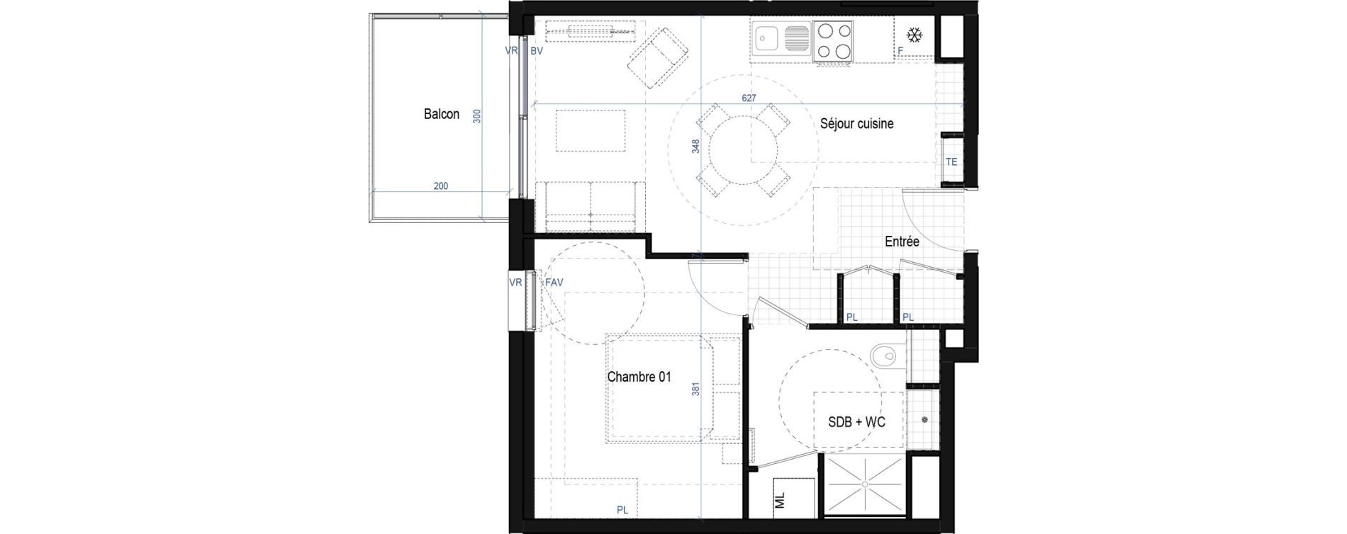 Appartement T2 de 43,35 m2 &agrave; Saint-Bonnet-De-Mure Centre