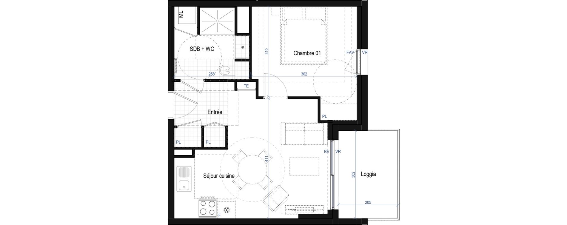 Appartement T2 de 40,35 m2 &agrave; Saint-Bonnet-De-Mure Centre