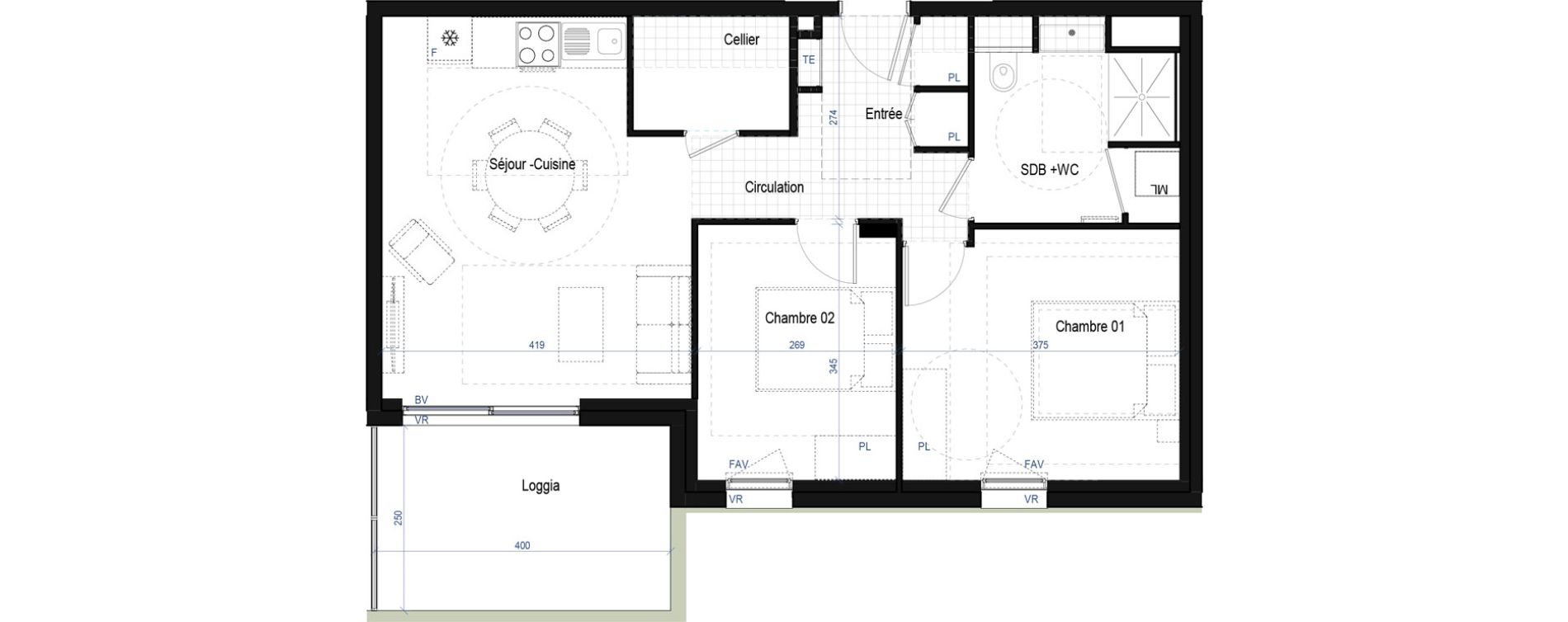 Appartement T3 de 60,35 m2 &agrave; Saint-Bonnet-De-Mure Centre