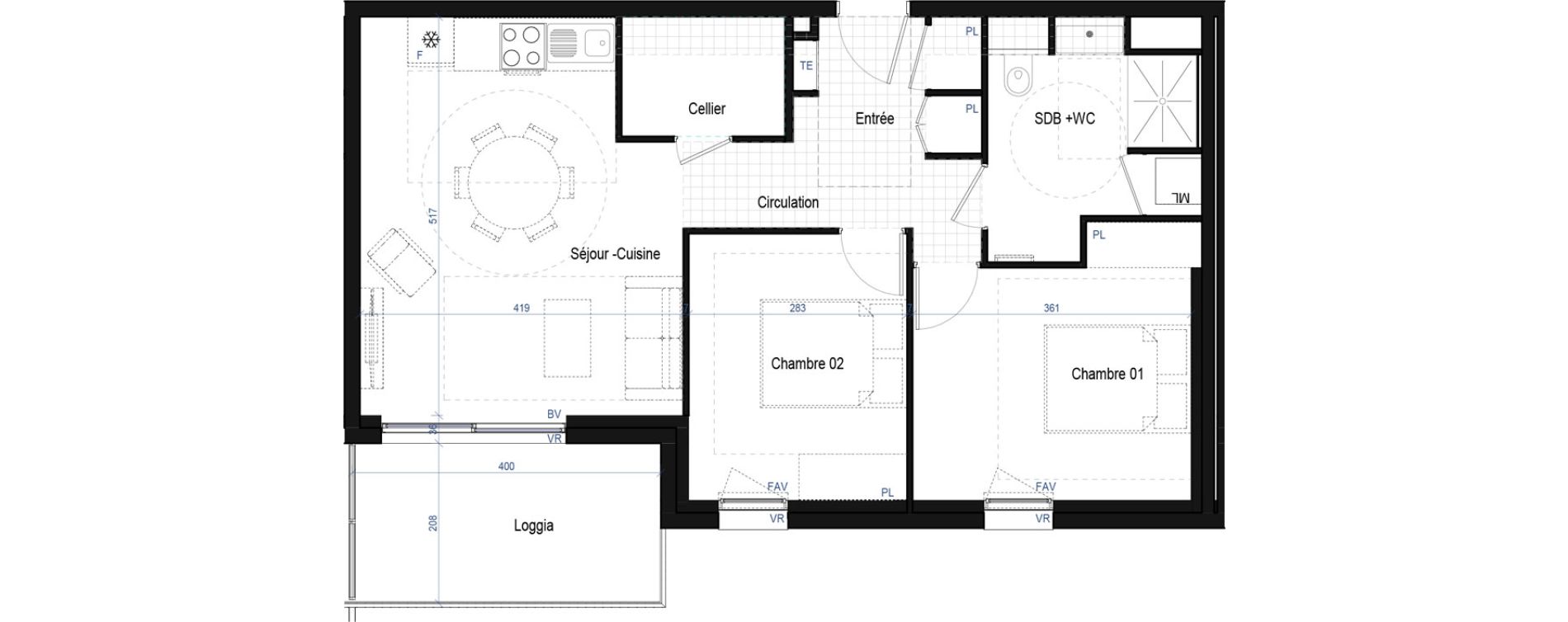 Appartement T3 de 60,81 m2 &agrave; Saint-Bonnet-De-Mure Centre