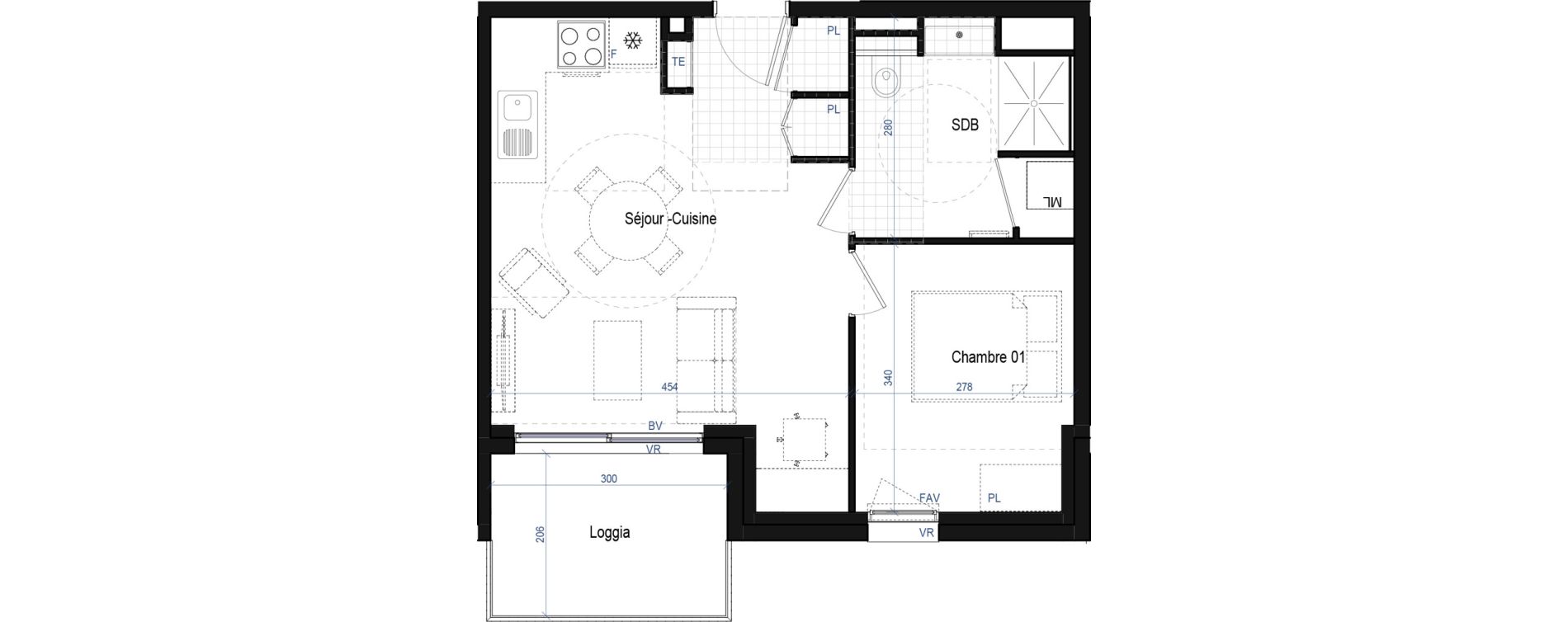 Appartement T2 de 40,64 m2 &agrave; Saint-Bonnet-De-Mure Centre