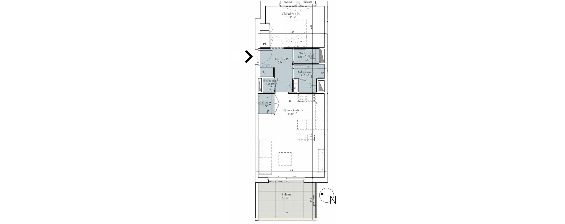 Appartement T2 de 48,69 m2 &agrave; Saint-Didier-Au-Mont-D'Or Centre