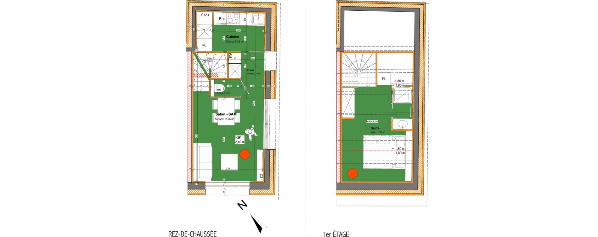 Duplex T2 de 33,66 m2 &agrave; Saint-Didier-Au-Mont-D'Or Centre