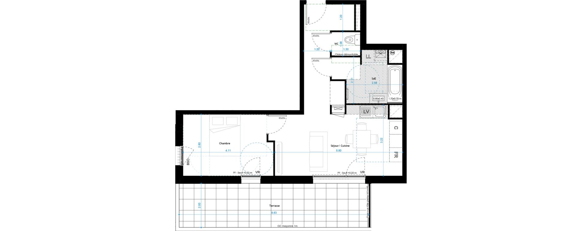 Appartement T2 de 43,97 m2 &agrave; Saint-Fons Centre ville