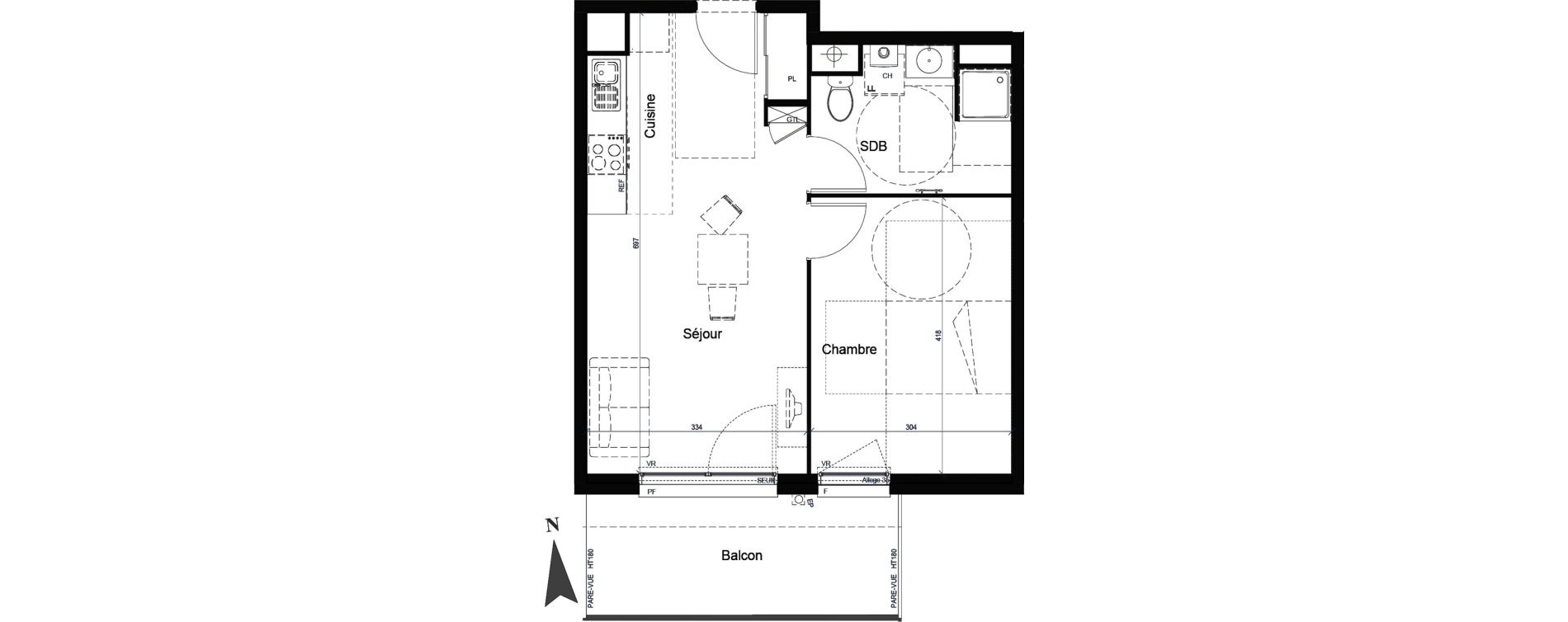 Appartement T2 de 41,61 m2 &agrave; Saint-Fons Centre