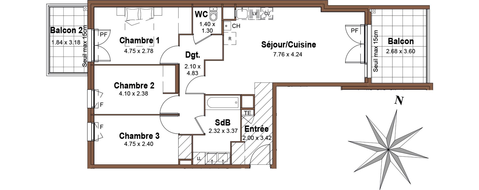Appartement T4 de 79,66 m2 &agrave; Saint-Fons Centre ville