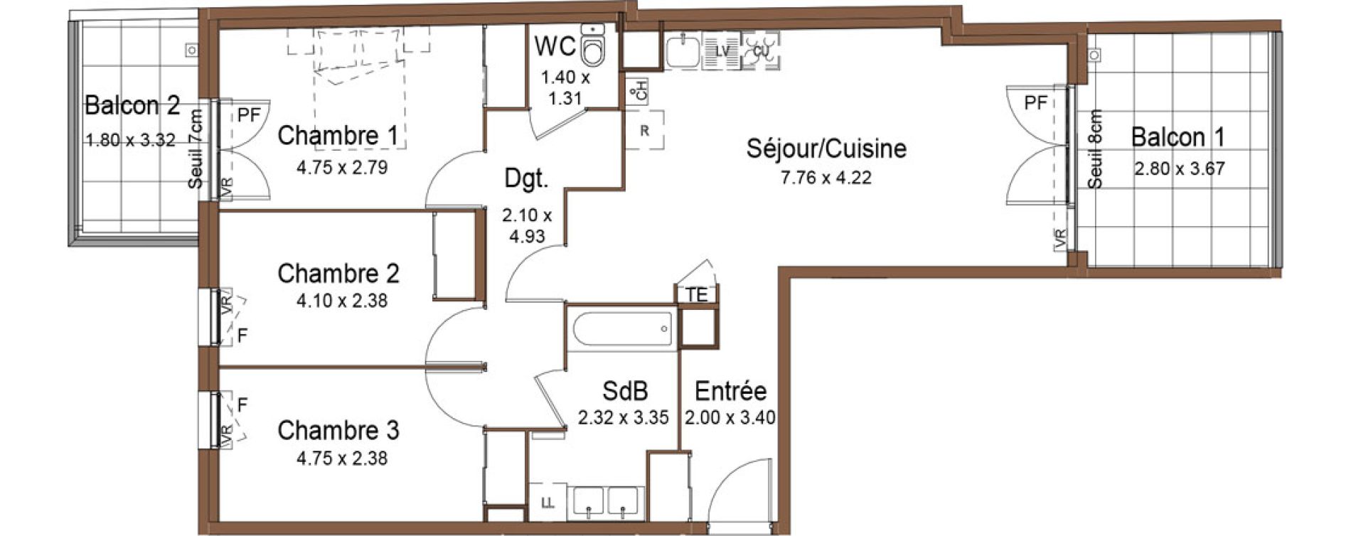 Appartement T4 de 79,66 m2 &agrave; Saint-Fons Centre ville