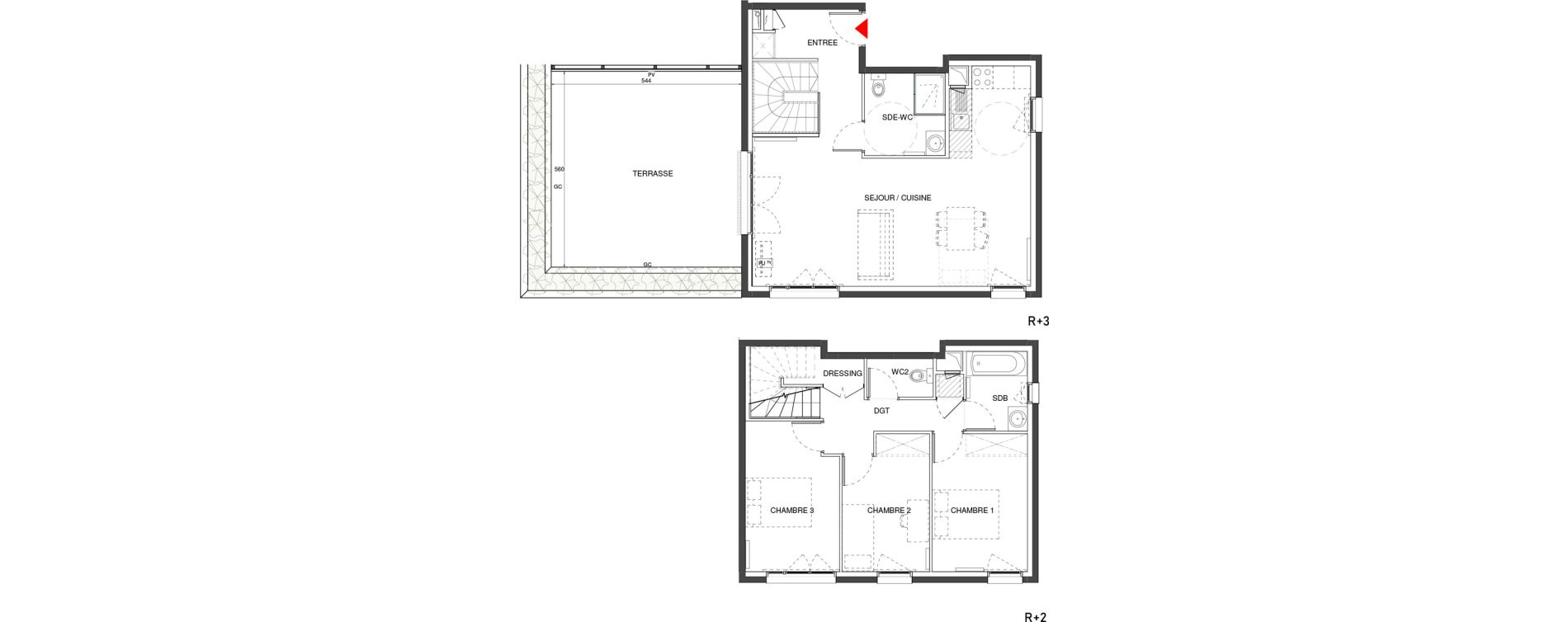 Duplex T4 de 93,53 m2 &agrave; Saint-Germain-Au-Mont-D'Or Centre