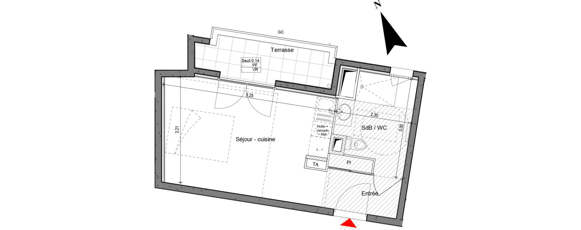 Appartement T1 de 25,30 m2 &agrave; Saint-Laurent-De-Mure Centre